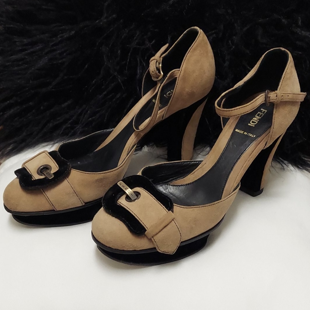 FENDI Suede & Velvet Platform Ankle Straps